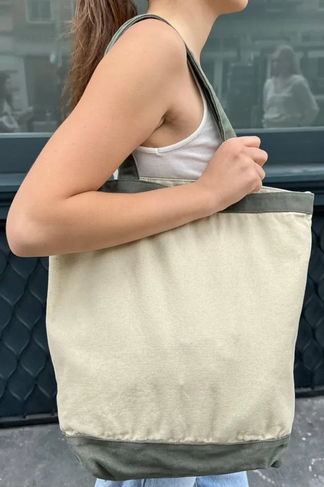 Brandy Melville Tote Bags Canvas Tote Bag Ivory And Olive Green 8211 Women