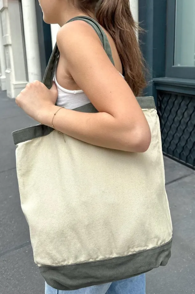 Brandy Melville Tote Bags Canvas Tote Bag Ivory And Olive Green 8211 Women