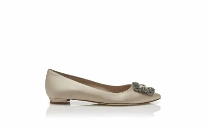 Bridal Shoes Women Manolo Blahnik HANGISIFLATChampagne Satin Jewel Buckle Flat Pumps Bridal Shoes Women Manolo Blahnik HANGISIFLATChampagne Satin Jewel Buckle Flat Pumps