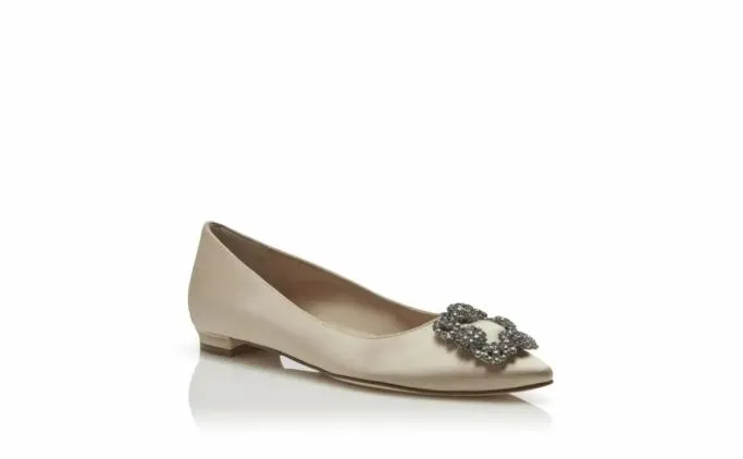 Bridal Shoes Women Manolo Blahnik HANGISIFLATChampagne Satin Jewel Buckle Flat Pumps Bridal Shoes Women Manolo Blahnik HANGISIFLATChampagne Satin Jewel Buckle Flat Pumps