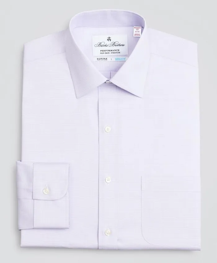 Brooks Brothers Dress Shirts Madison ClassicFit Dress Shirt Performance NonIron With COOLMAX Ainsley Collar Twill Check Lavender 8211 Men Brooks Brothers Dress Shirts Madison ClassicFit Dress Shirt Performance NonIron With COOLMAX Ainsley Collar Twill Check Lavender 8211 Men