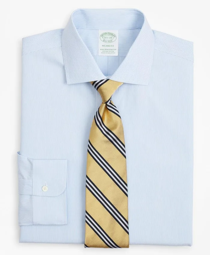 Brooks Brothers Dress Shirts Stretch Milano SlimFit Dress Shirt NonIron Poplin English Collar Fine Stripe Light Blue 8211 Men Brooks Brothers Dress Shirts Stretch Milano SlimFit Dress Shirt NonIron Poplin English Collar Fine Stripe Light Blue 8211 Men