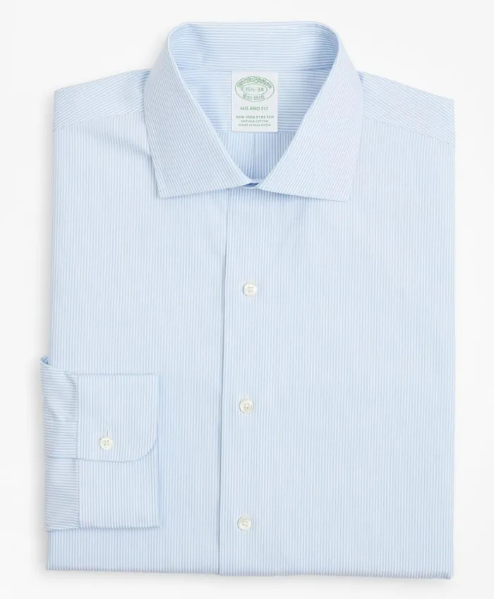 Brooks Brothers Dress Shirts Stretch Milano SlimFit Dress Shirt NonIron Poplin English Collar Fine Stripe Light Blue 8211 Men Brooks Brothers Dress Shirts Stretch Milano SlimFit Dress Shirt NonIron Poplin English Collar Fine Stripe Light Blue 8211 Men