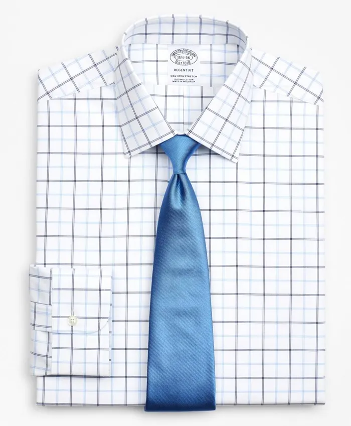 Brooks Brothers Dress Shirts Stretch Regent Fitted Dress Shirt NonIron Poplin Ainsley Collar DoubleGrid Check Blue 8211 Men Brooks Brothers Dress Shirts Stretch Regent Fitted Dress Shirt NonIron Poplin Ainsley Collar DoubleGrid Check Blue 8211 Men