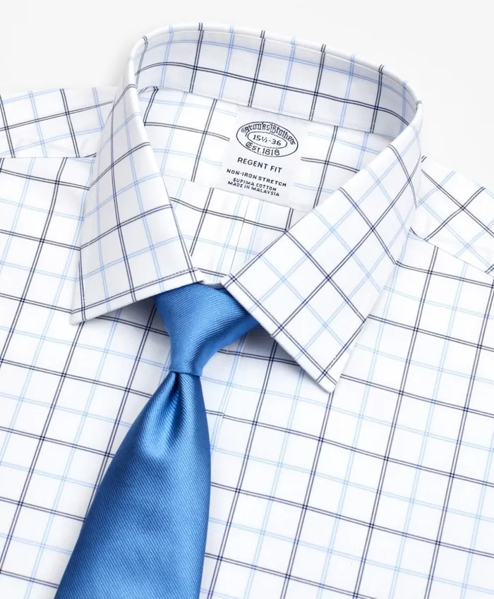 Brooks Brothers Dress Shirts Stretch Regent Fitted Dress Shirt NonIron Poplin Ainsley Collar DoubleGrid Check Blue 8211 Men Brooks Brothers Dress Shirts Stretch Regent Fitted Dress Shirt NonIron Poplin Ainsley Collar DoubleGrid Check Blue 8211 Men