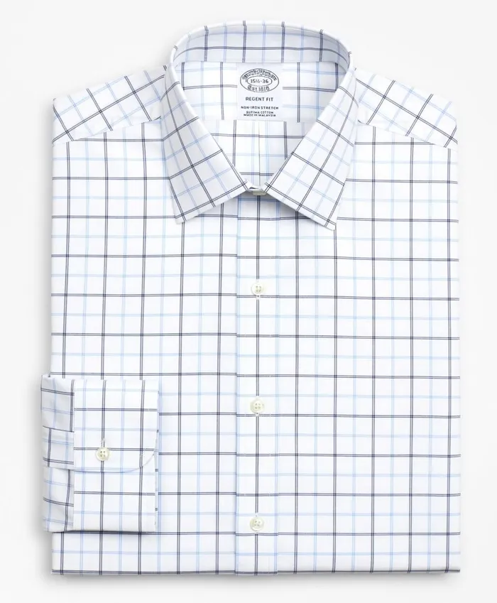 Brooks Brothers Dress Shirts Stretch Regent Fitted Dress Shirt NonIron Poplin Ainsley Collar DoubleGrid Check Blue 8211 Men Brooks Brothers Dress Shirts Stretch Regent Fitted Dress Shirt NonIron Poplin Ainsley Collar DoubleGrid Check Blue 8211 Men