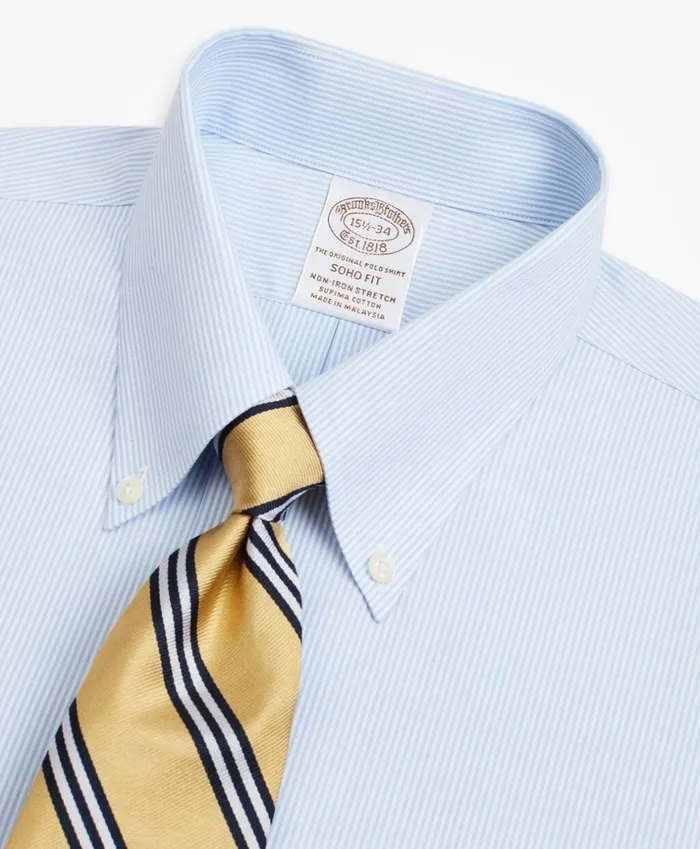 Brooks Brothers Dress Shirts Stretch Soho ExtraSlimFit Dress Shirt NonIron Poplin ButtonDown Collar Fine Stripe Light Blue 8211 Men Brooks Brothers Dress Shirts Stretch Soho ExtraSlimFit Dress Shirt NonIron Poplin ButtonDown Collar Fine Stripe Light Blue 8211 Men