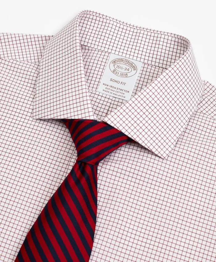 Brooks Brothers Dress Shirts Stretch Soho ExtraSlimFit Dress Shirt NonIron Poplin English Collar Small Grid Check Red 8211 Men Brooks Brothers Dress Shirts Stretch Soho ExtraSlimFit Dress Shirt NonIron Poplin English Collar Small Grid Check Red 8211 Men