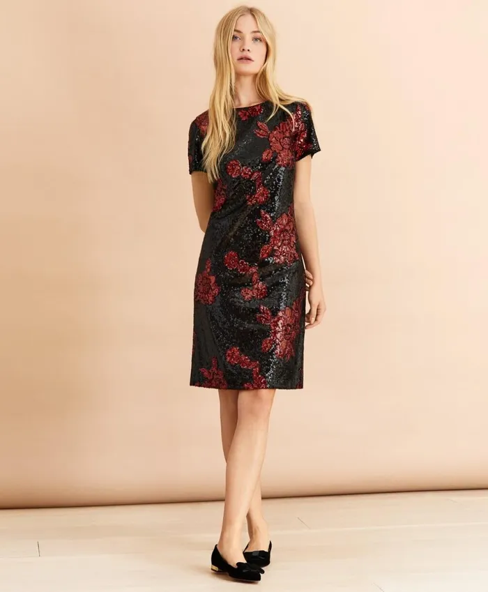 Brooks Brothers Dresses Floral Sequined Shift Dress Black 8211 Women