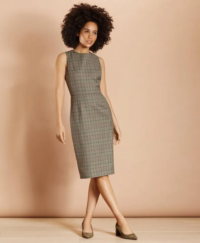 Brooks Brothers Dresses Plaid Wool Twill Sheath Dress Brown 8211 Women