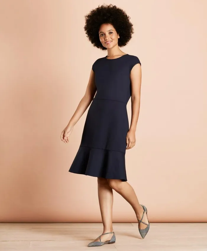 Brooks Brothers Dresses PonteKnit FlounceHem Dress Navy 8211 Women