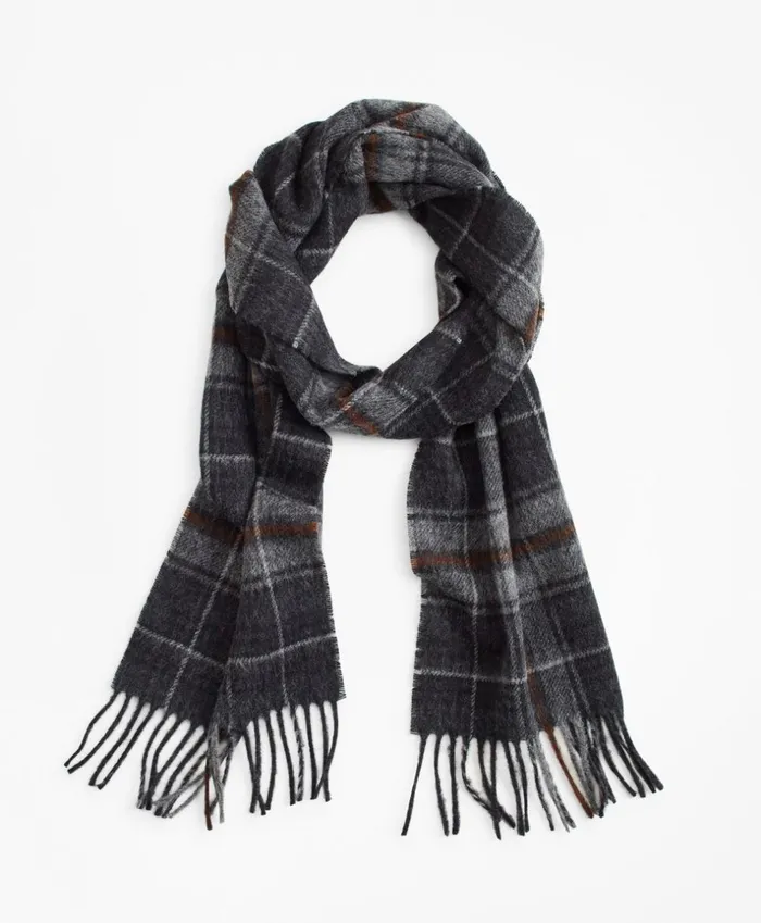 Brooks Brothers Hats Gloves and Scarves Grey Tartan Scarf Dark Grey 8211 Men