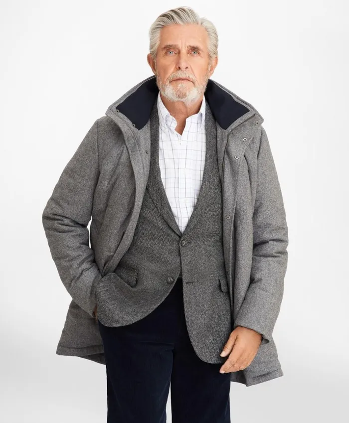 Brooks Brothers Outerwear Flannel Puffer Coat Light Grey 8211 Men