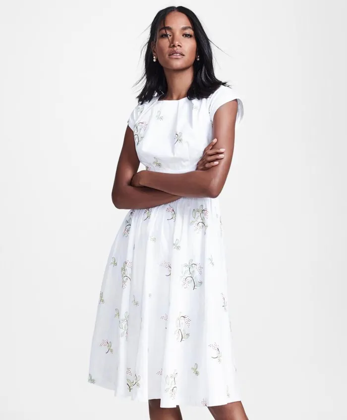 Brooks Brothers Petites Petite FloralEmbroidered Plaid Jacquard Cotton Dress White 8211 Women Brooks Brothers Petites Petite FloralEmbroidered Plaid Jacquard Cotton Dress White 8211 Women