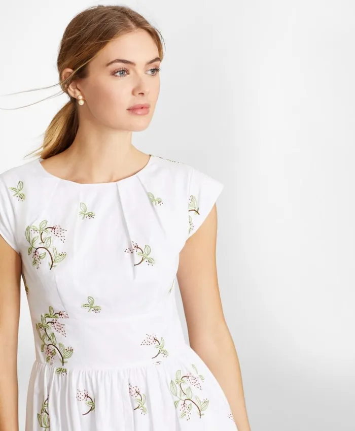 Brooks Brothers Petites Petite FloralEmbroidered Plaid Jacquard Cotton Dress White 8211 Women Brooks Brothers Petites Petite FloralEmbroidered Plaid Jacquard Cotton Dress White 8211 Women
