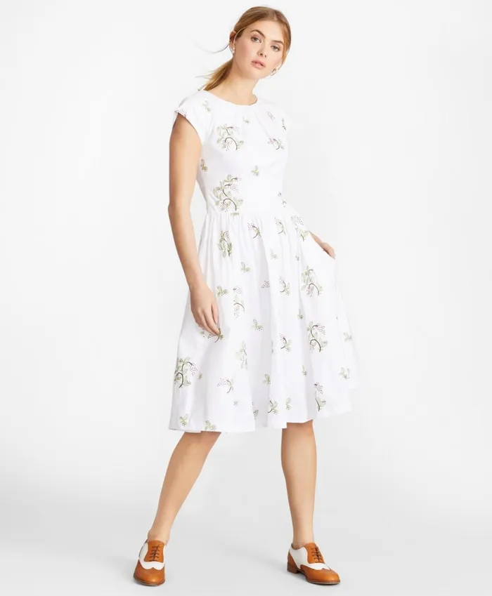 Brooks Brothers Petites Petite FloralEmbroidered Plaid Jacquard Cotton Dress White 8211 Women Brooks Brothers Petites Petite FloralEmbroidered Plaid Jacquard Cotton Dress White 8211 Women