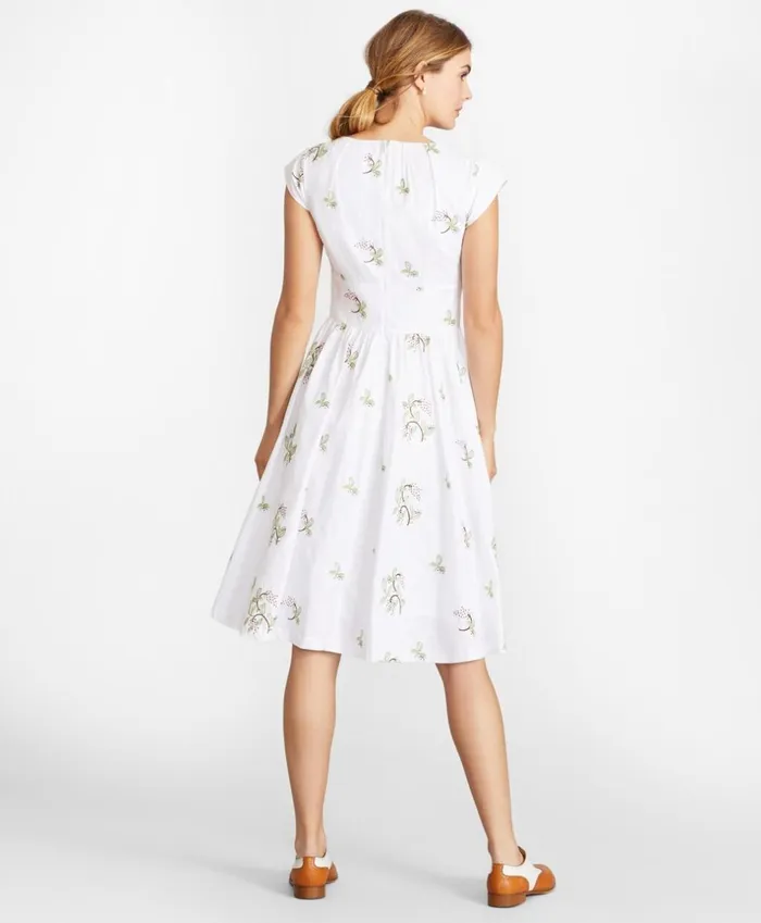 Brooks Brothers Petites Petite FloralEmbroidered Plaid Jacquard Cotton Dress White 8211 Women Brooks Brothers Petites Petite FloralEmbroidered Plaid Jacquard Cotton Dress White 8211 Women