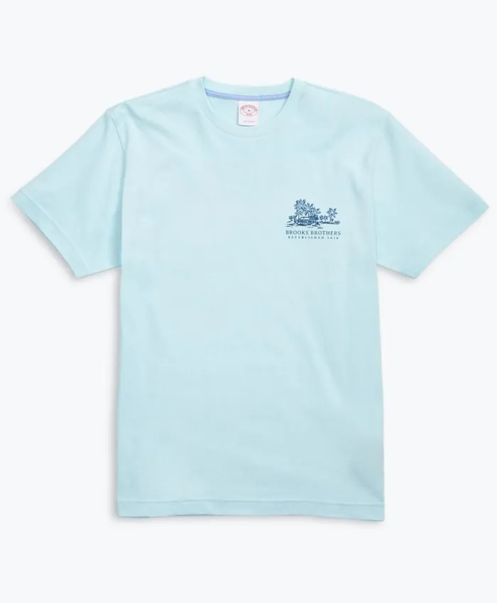Brooks Brothers Polos and TShirts HawaiiPrint Cotton Jersey TShirt Light Blue 8211 Men Brooks Brothers Polos and TShirts HawaiiPrint Cotton Jersey TShirt Light Blue 8211 Men