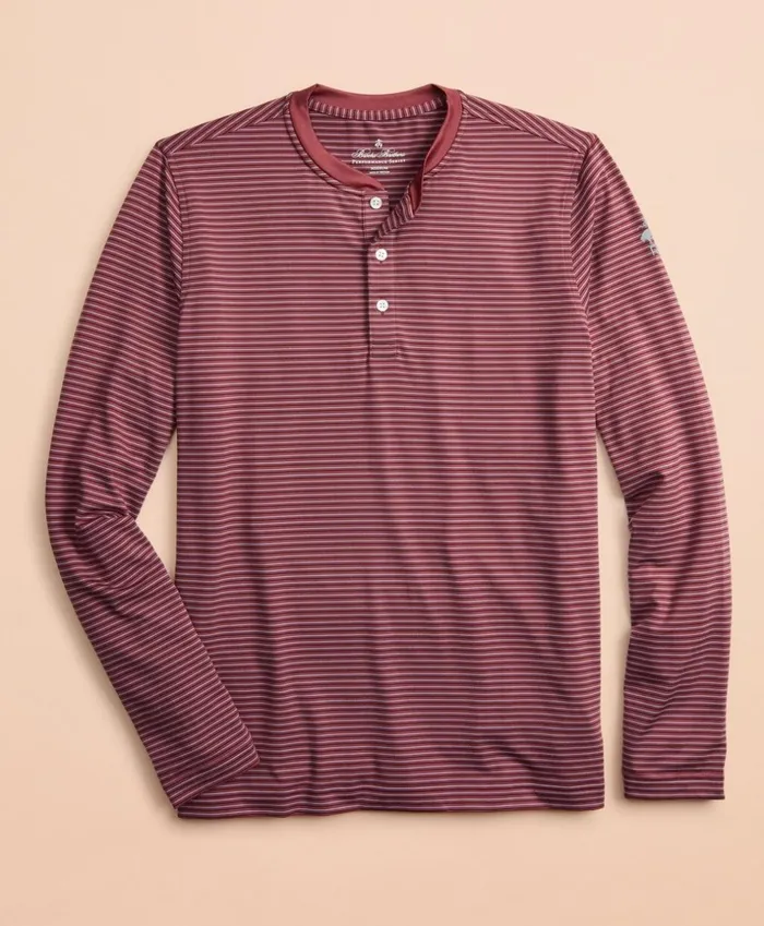 Brooks Brothers Polos and TShirts Performance Series Striped LongSleeve Henley Burgundy 8211 Men Brooks Brothers Polos and TShirts Performance Series Striped LongSleeve Henley Burgundy 8211 Men