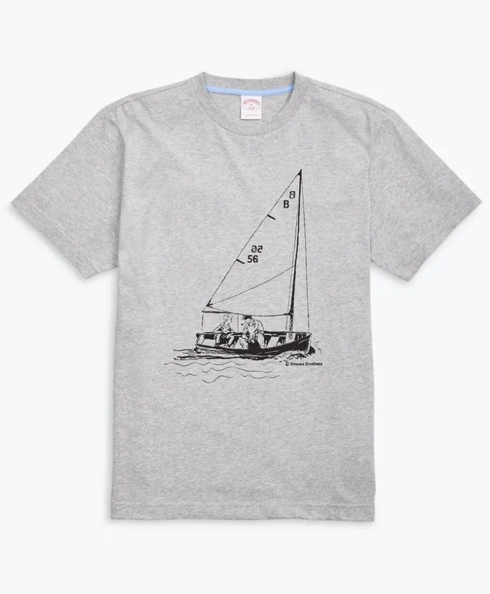 Brooks Brothers Polos and TShirts SailboatPrint Cotton Jersey TShirt Grey 8211 Men Brooks Brothers Polos and TShirts SailboatPrint Cotton Jersey TShirt Grey 8211 Men