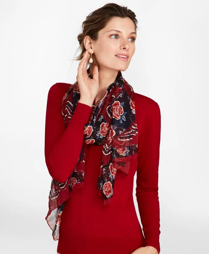 Brooks Brothers Scarves Hats and Gloves RosePrint Silk Chiffon Oblong Scarf Red Multi 8211 Women Brooks Brothers Scarves Hats and Gloves RosePrint Silk Chiffon Oblong Scarf Red Multi 8211 Women