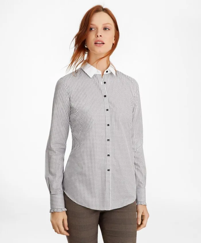 Brooks Brothers Shirts and Tops NonIron Gingham Supima Cotton Dobby ContrastCollar Fitted Shirt Grey 8211 Women Brooks Brothers Shirts and Tops NonIron Gingham Supima Cotton Dobby ContrastCollar Fitted Shirt Grey 8211 Women