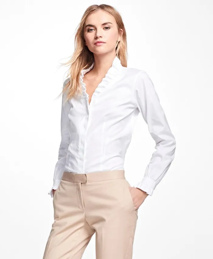 Brooks Brothers Shirts and Tops NonIron Ruffle Pinpoint Oxford Dress Shirt White 8211 Women Brooks Brothers Shirts and Tops NonIron Ruffle Pinpoint Oxford Dress Shirt White 8211 Women
