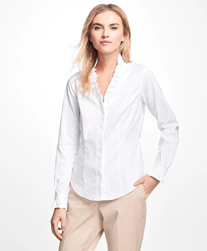 Brooks Brothers Shirts and Tops NonIron Ruffle Pinpoint Oxford Dress Shirt White 8211 Women Brooks Brothers Shirts and Tops NonIron Ruffle Pinpoint Oxford Dress Shirt White 8211 Women