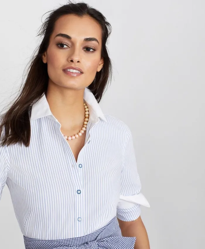 Brooks Brothers Shirts and Tops NonIron Striped Supima Cotton Dobby ContrastCollar Fitted Shirt Bluewhite 8211 Women Brooks Brothers Shirts and Tops NonIron Striped Supima Cotton Dobby ContrastCollar Fitted Shirt Bluewhite 8211 Women
