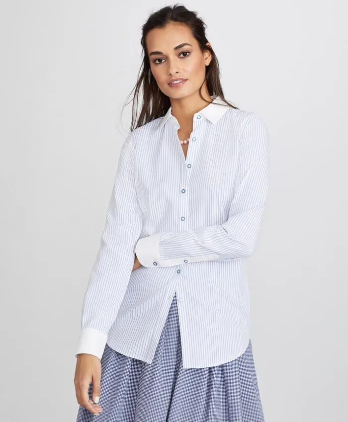 Brooks Brothers Shirts and Tops NonIron Striped Supima Cotton Dobby ContrastCollar Fitted Shirt Bluewhite 8211 Women Brooks Brothers Shirts and Tops NonIron Striped Supima Cotton Dobby ContrastCollar Fitted Shirt Bluewhite 8211 Women