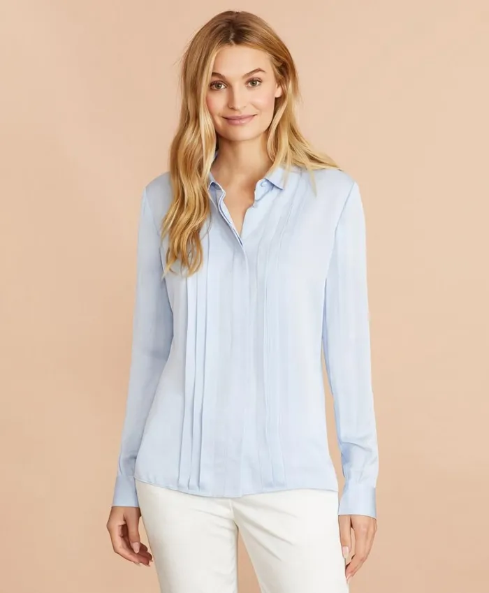 Brooks Brothers Shirts and Tops Pintucked Crepe Blouse Blue 8211 Women Brooks Brothers Shirts and Tops Pintucked Crepe Blouse Blue 8211 Women