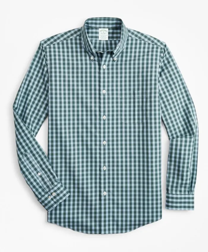 Brooks Brothers Sport Shirts Stretch Milano SlimFit Sport Shirt NonIron Gingham Teal 8211 Men Brooks Brothers Sport Shirts Stretch Milano SlimFit Sport Shirt NonIron Gingham Teal 8211 Men