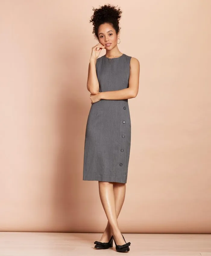 Brooks Brothers Suit Separates Pinstripe StretchWool ButtonSlit Sheath Dress Grey 8211 Women