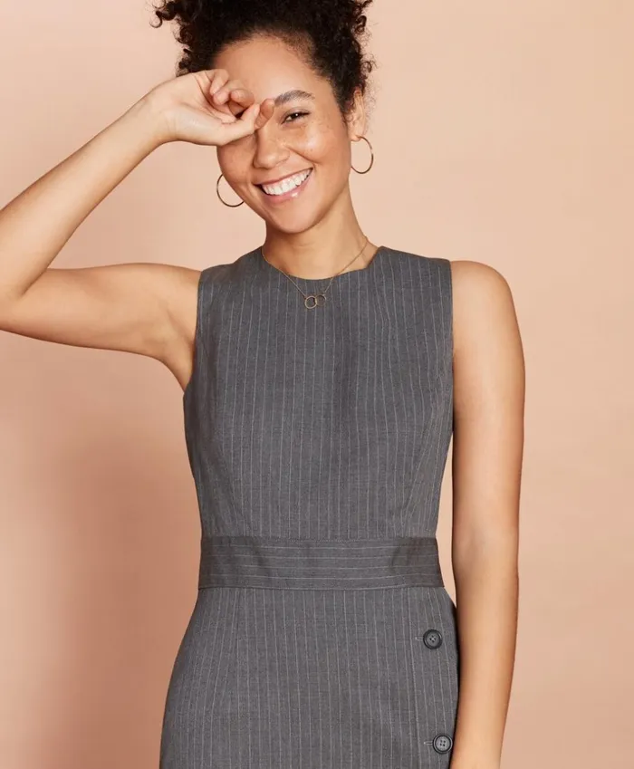 Brooks Brothers Suit Separates Pinstripe StretchWool ButtonSlit Sheath Dress Grey 8211 Women Brooks Brothers Suit Separates Pinstripe StretchWool ButtonSlit Sheath Dress Grey 8211 Women