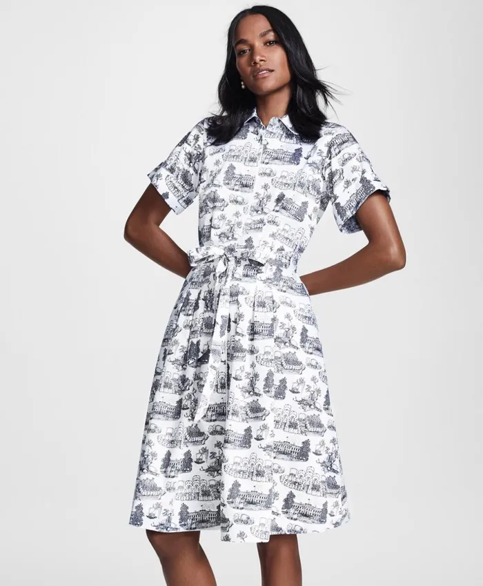 Brooks Brothers Suit Separates Toile Supima Cotton Sateen Shirt Dress Whitenavy 8211 Women