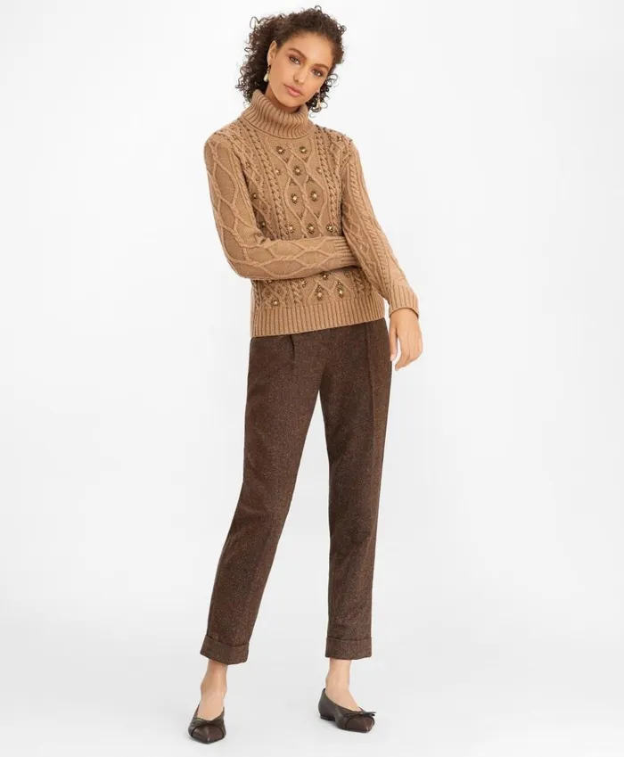 Brooks Brothers Sweaters Beaded CableKnit Sweater Light Brown 8211 Women Brooks Brothers Sweaters Beaded CableKnit Sweater Light Brown 8211 Women