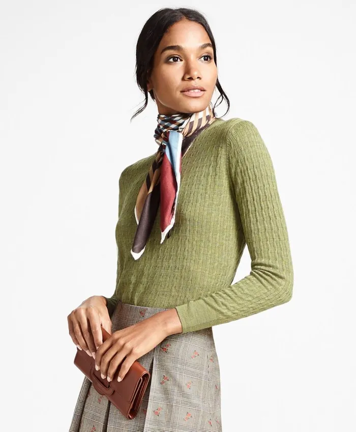 Brooks Brothers Sweaters CableKnit Merino Wool Sweater Olive 8211 Women