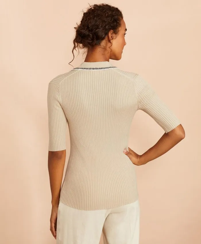 Brooks Brothers Sweaters RibKnit Cotton Polo Sweater Light Beige 8211 Women Brooks Brothers Sweaters RibKnit Cotton Polo Sweater Light Beige 8211 Women