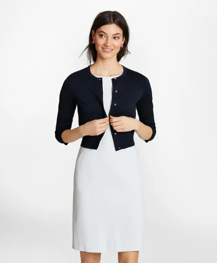 Brooks Brothers Sweaters Supima Cotton Cropped Cardigan Navy 8211 Women