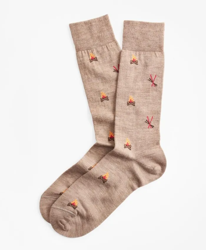 Brooks Brothers Underwear and Socks Ski And Campfire Crew Socks Tan 8211 Men