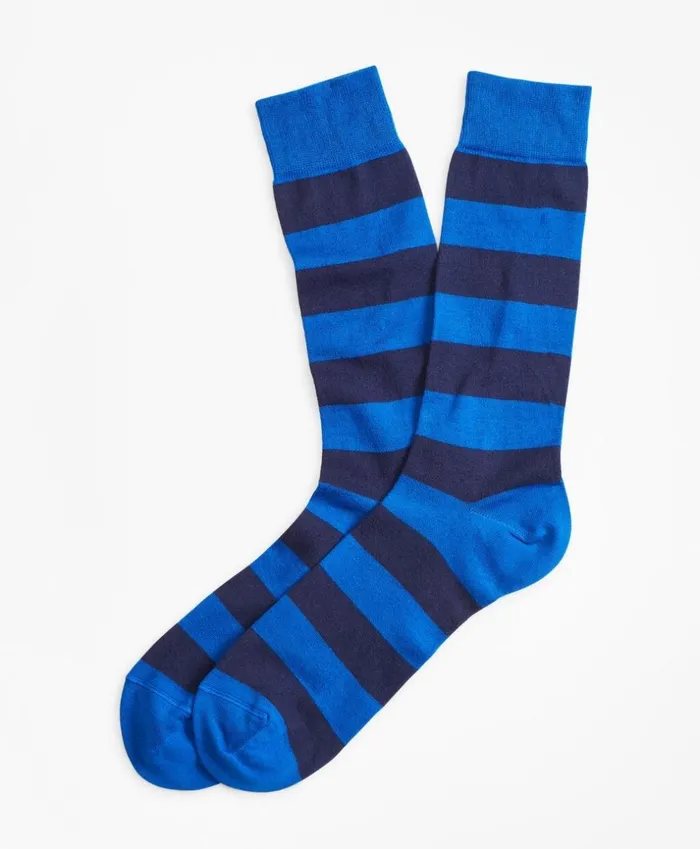 Brooks Brothers Underwear and Socks Stripe Crew Socks Bluenavy 8211 Men