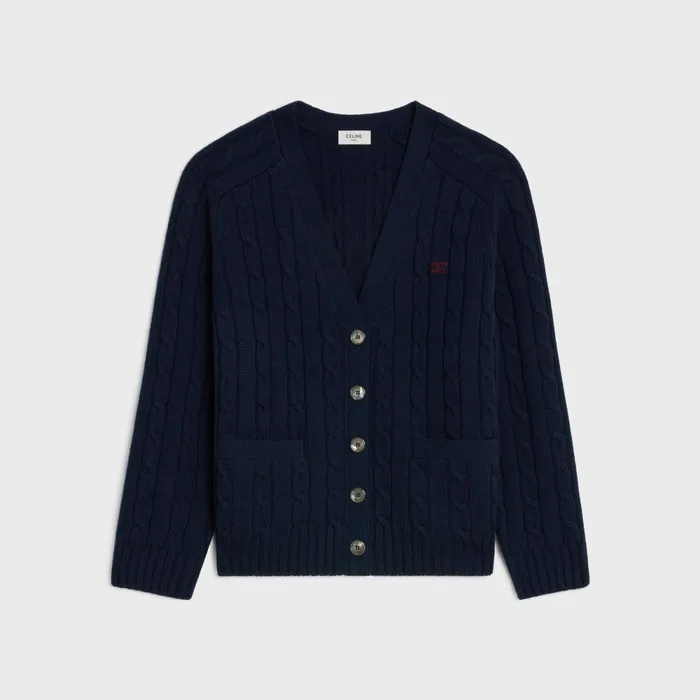 CableKnit Triomphe Cardigan In Cashmere Navy Women CELINE KNITWEAR