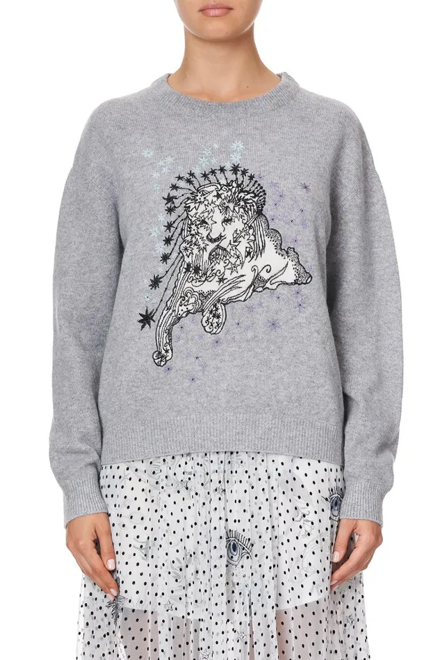 Camilla Knitwear Women Crew Neck Boxy Knit With High Low Hem Moonlit Musings