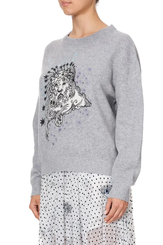 Camilla Knitwear Women Crew Neck Boxy Knit With High Low Hem Moonlit Musings