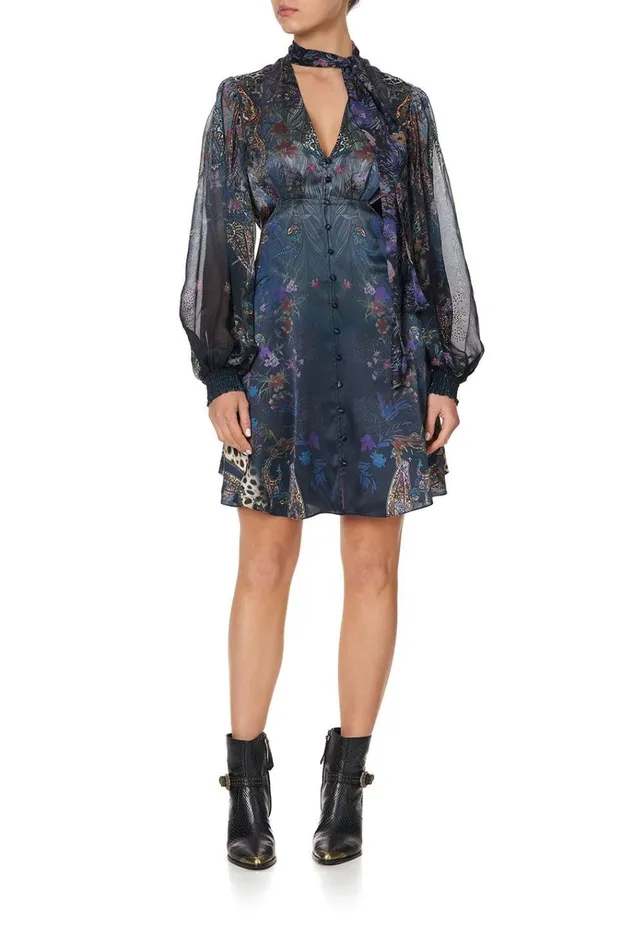 Camilla Party Dresses Women Blouson Dress With Neck Tie Festival Express