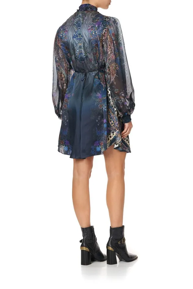 Camilla Party Dresses Women Blouson Dress With Neck Tie Festival Express