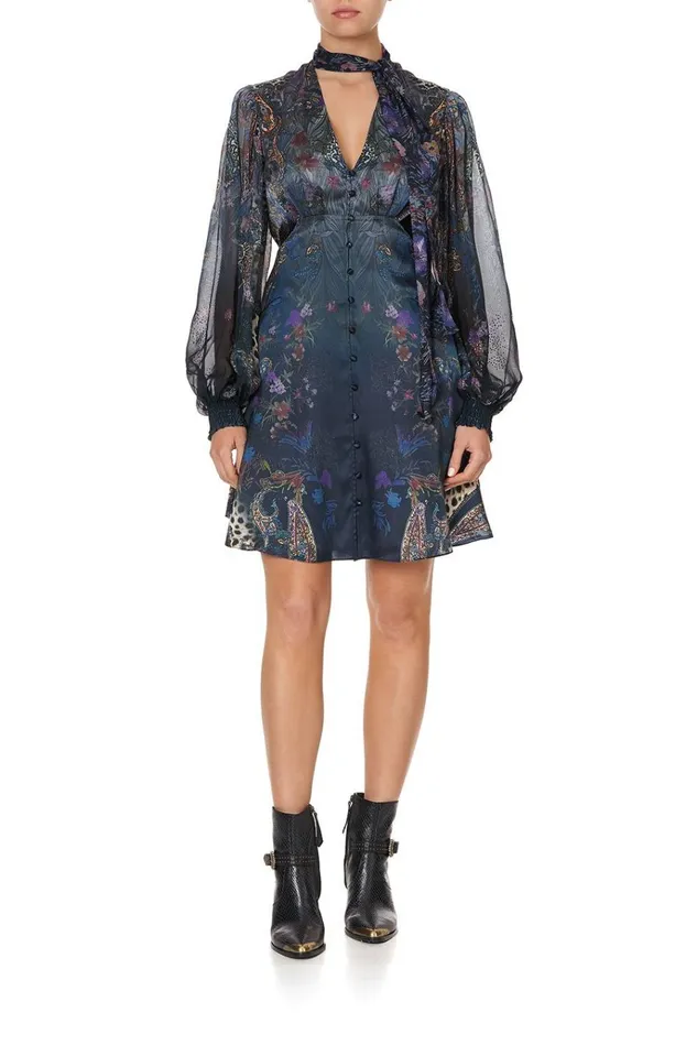 Camilla Party Dresses Women Blouson Dress With Neck Tie Festival Express