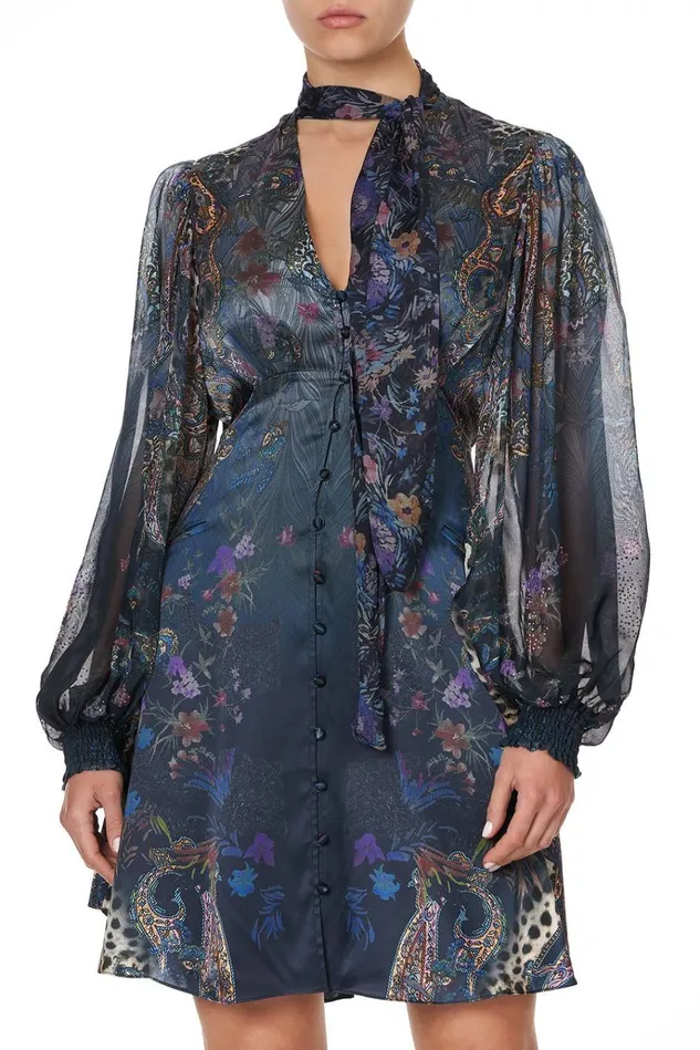 Camilla Party Dresses Women Blouson Dress With Neck Tie Festival Express