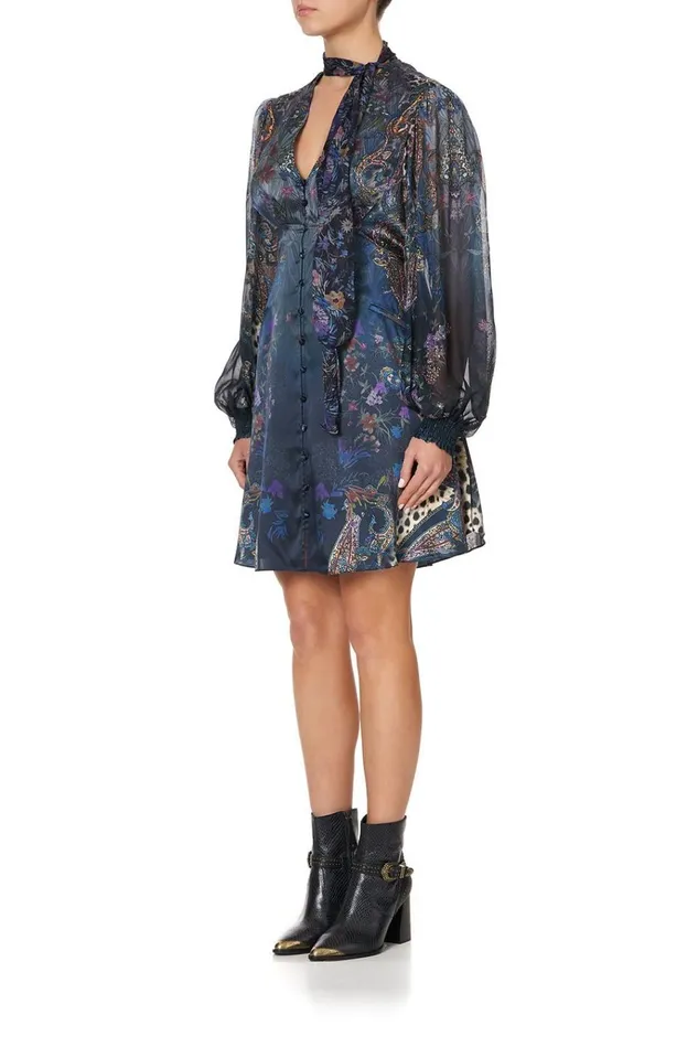 Camilla Party Dresses Women Blouson Dress With Neck Tie Festival Express