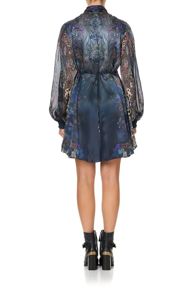 Camilla Party Dresses Women Blouson Dress With Neck Tie Festival Express